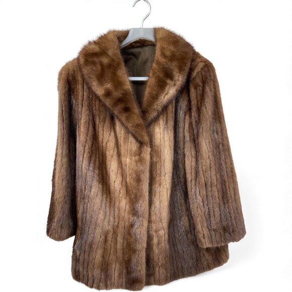 Mink Real Fur Coat Women's Size Large Vintage Brown Mid Length - Picture 11 of 11